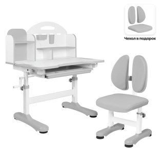 Комплект Anatomica Fiona парта + стул + надстройка + выдвижной ящик белый/серый